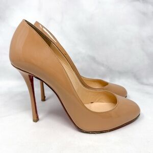 Christian Louboutin Merci Allen 100 Patent Leather Stiletto Heel Pumps Nude 37.5